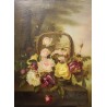 Tableau \"Nature morte, Panier de fleurs\" signé LM
