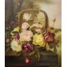 Tableau \"Nature morte, Panier de fleurs\" signé LM