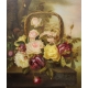 Tableau "Nature morte, Panier de fleurs" signé LM