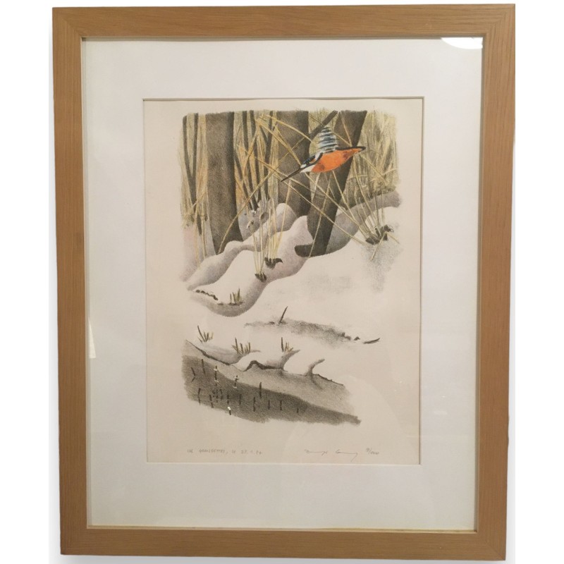 Gravure "Martin-pécheur" signée COSENDAY  sur Moinat SA  - Antiquités décoration -  Gravures, Lithos