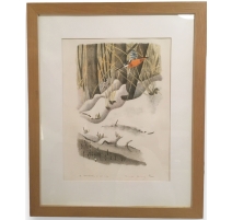 Gravure "Martin-pécheur" signée COSENDAY