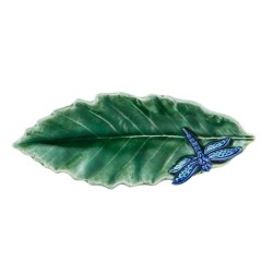 Feuille en faïence verte Libellule