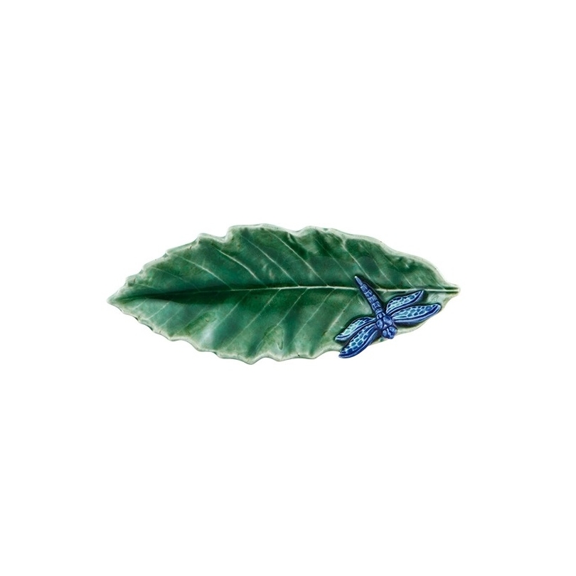 Feuille en faïence verte Libellule