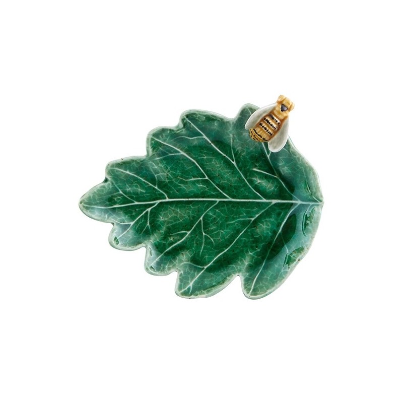 Feuille de chêne en faïence verte Abeille