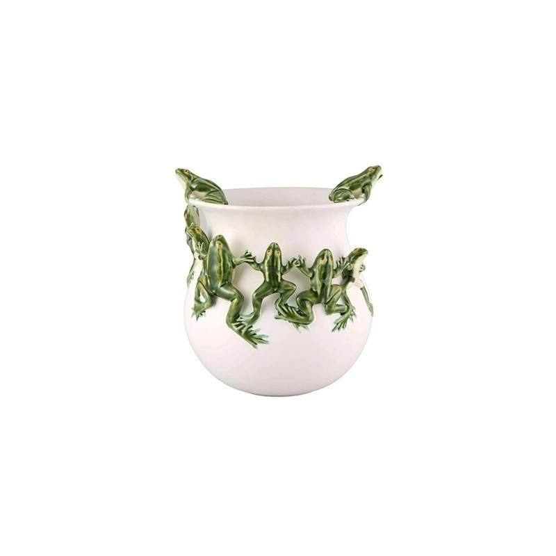 Grand vase en faïence blanche Grenouilles
