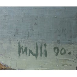 Painting entitled "Boats" signed MAFLI 90