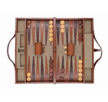 Malle de backgammon en cuir Havane