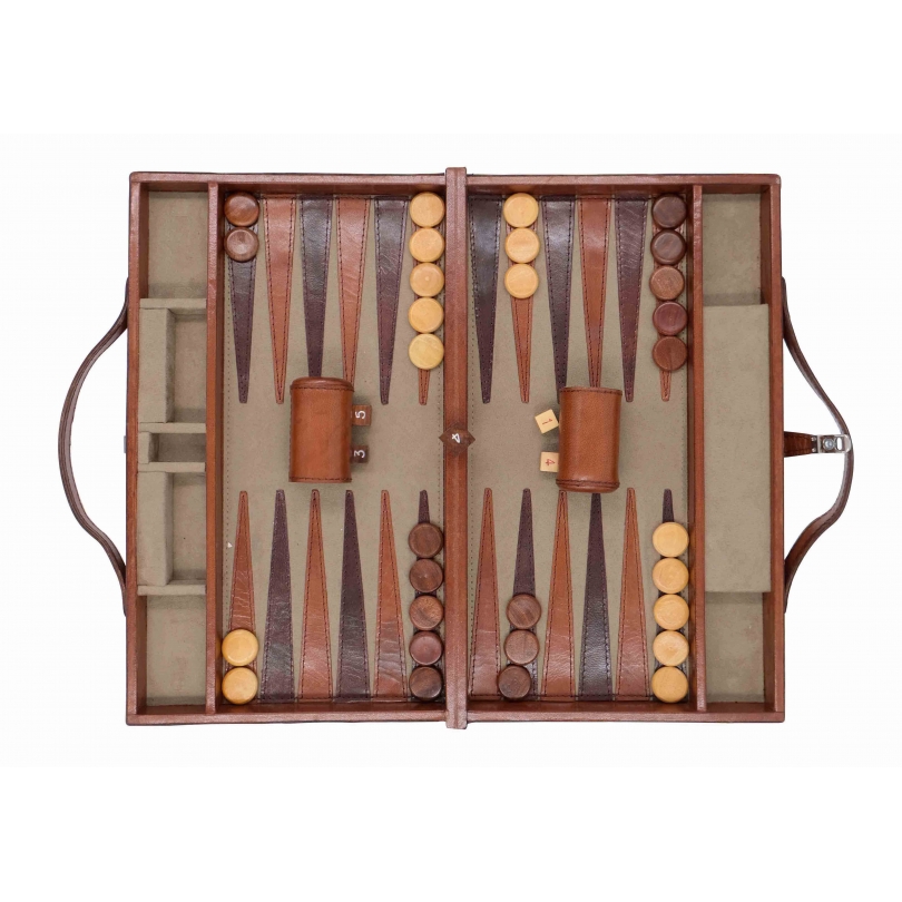 Malle de backgammon en cuir Havane