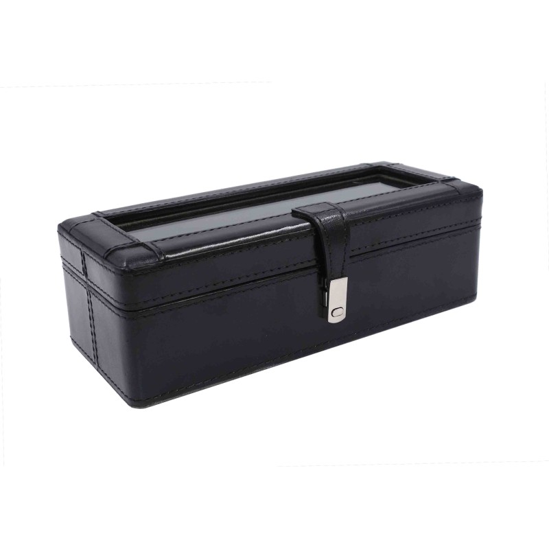 Black leather watch case – 3 compartments