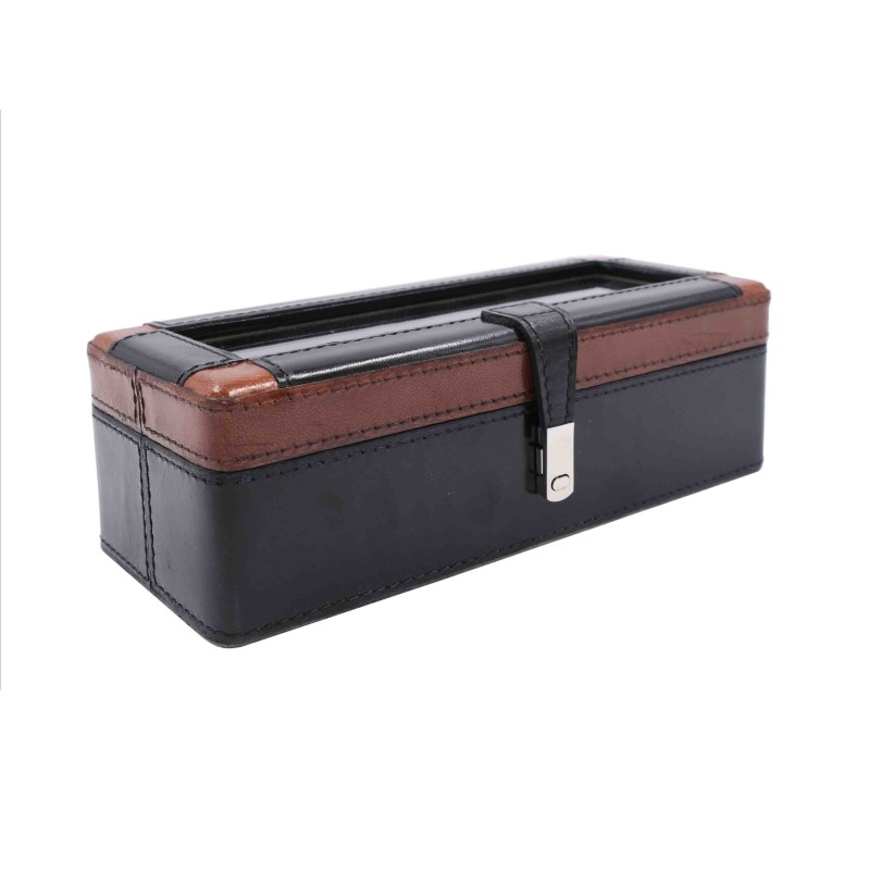 Black & brown leather watch case – 3 compartments