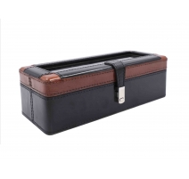 Étui à montres cuir noir & marron - 3 emplacements