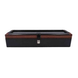 Étui à montres cuir noir & marron- 5 emplacements