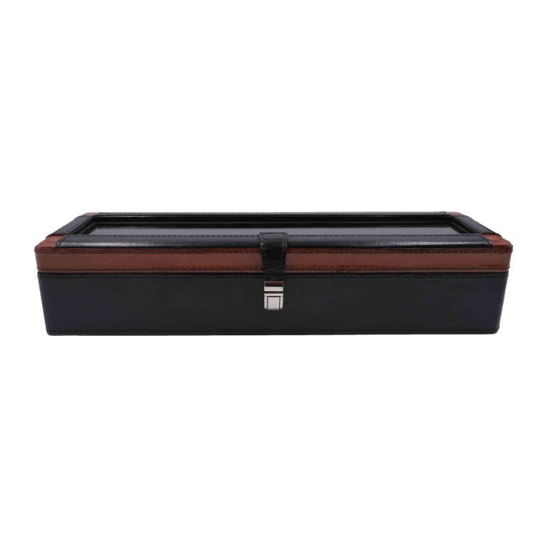 Black & brown leather watch case – 5 compartments