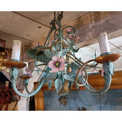 Painted iron chandelier "Pink Flowers" at Moinat SA – Antiques and home décor