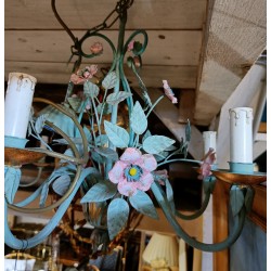 Painted iron chandelier "Pink Flowers" at Moinat SA – Antiques and home décor