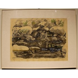 Engraving entitled ‘Sparrows’, signed by Robert HAINARD