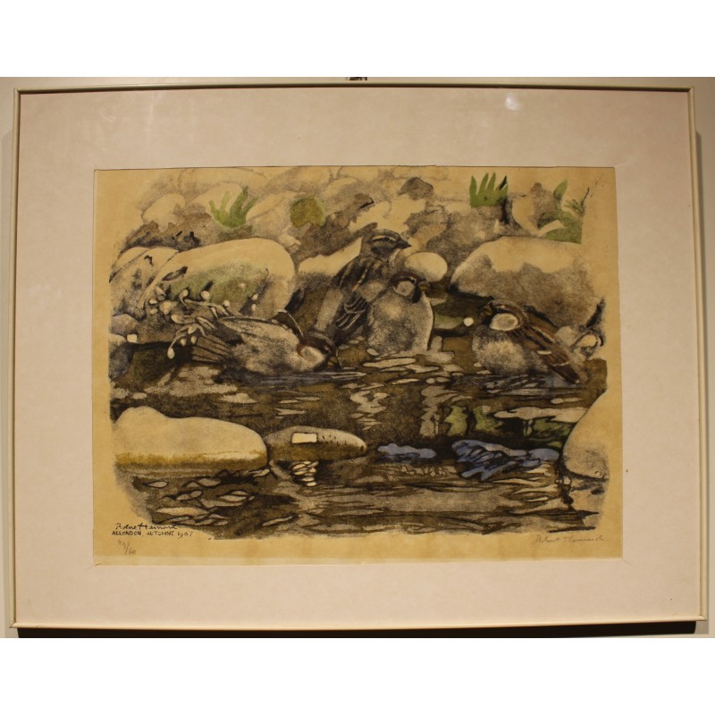 Engraving entitled ‘Sparrows’, signed by Robert HAINARD
