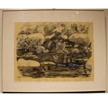 Gravure "Moineaux" signée Robert HAINARD