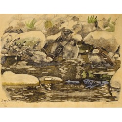 Engraving entitled ‘Sparrows’, signed by Robert HAINARD