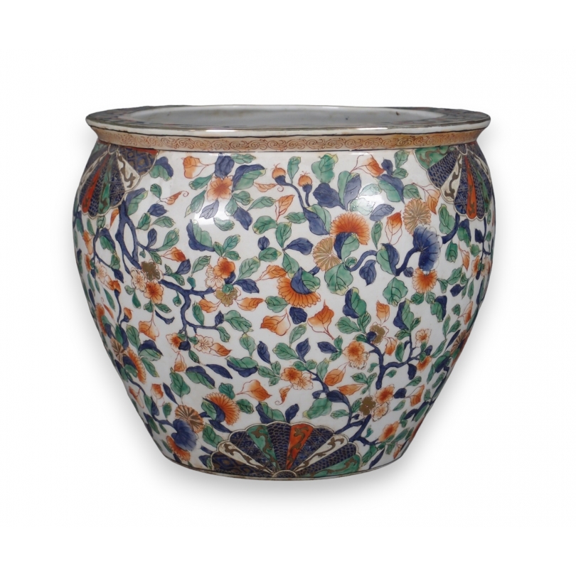 Cache pot en porcelaine Feuilles Imari