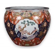 Cache pot en porcelaine Paysage Imari