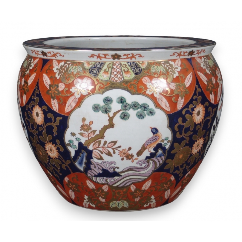 Cache pot en porcelaine Paysage Imari