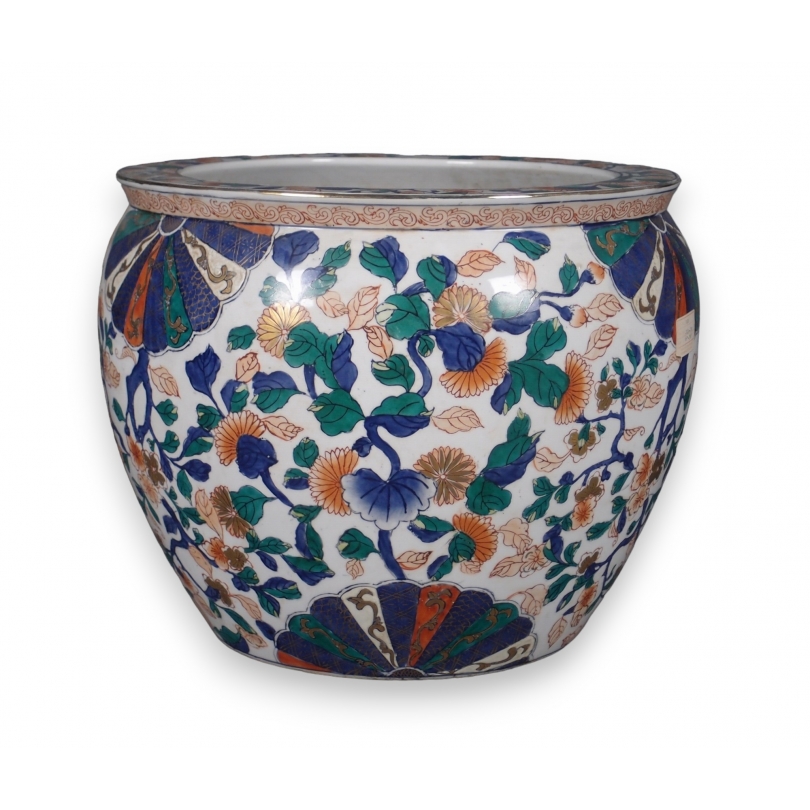 Cache pot en porcelaine Feuilles Imari