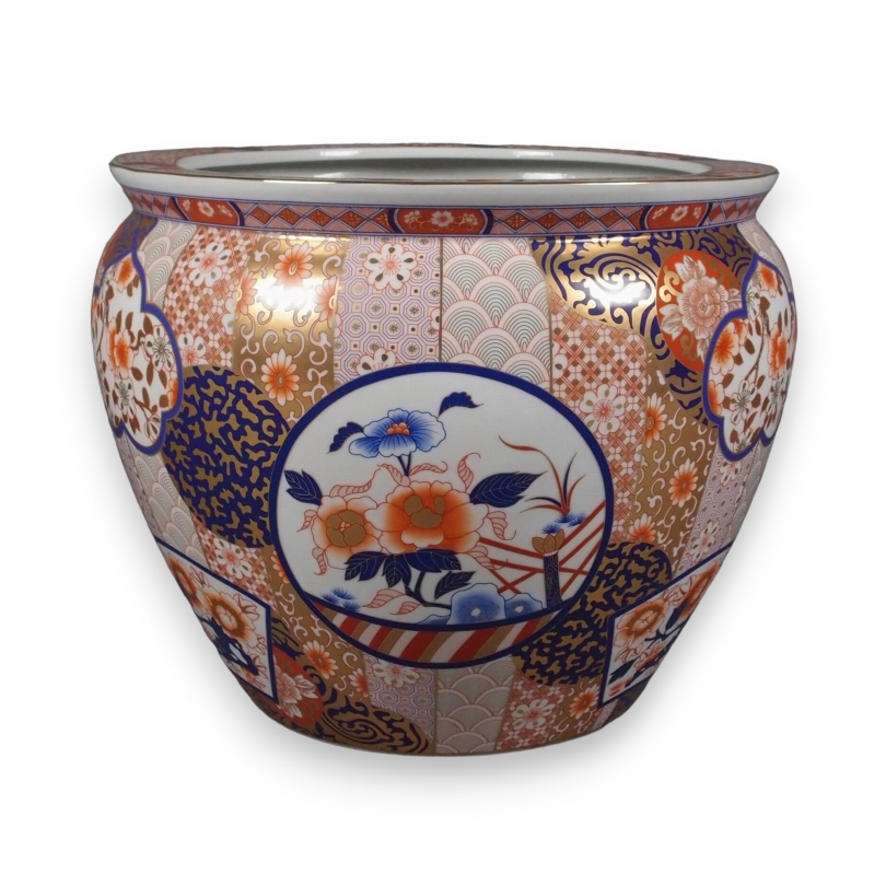 Cache pot en porcelaine Fleurs Imari