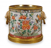 Cache pot Fleurs en porcelaine et bronze