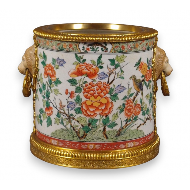 Cache pot Fleurs en porcelaine et bronze