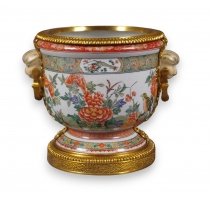 Cache pot Fleurs en porcelaine et bronze