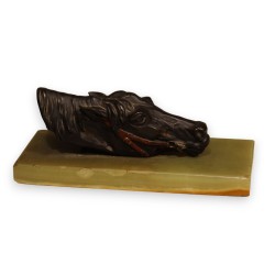 Porte-cartes \"Tête de cheval\" en régule et onyx