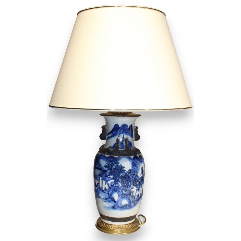 Lampe en porcelaine Bleu blanc