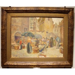 Tableau \"Marché\" signé Alfr. VAN NESTE