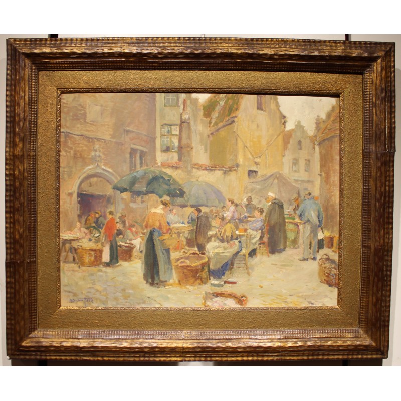 Tableau \"Marché\" signé Alfr. VAN NESTE