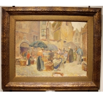 Tableau "Marché" signé Alfr. VAN NESTE