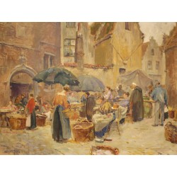 Tableau \"Marché\" signé Alfr. VAN NESTE