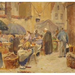 Tableau \"Marché\" signé Alfr. VAN NESTE