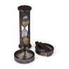 Set containing an hourglass, a compass and a magnifying glass
