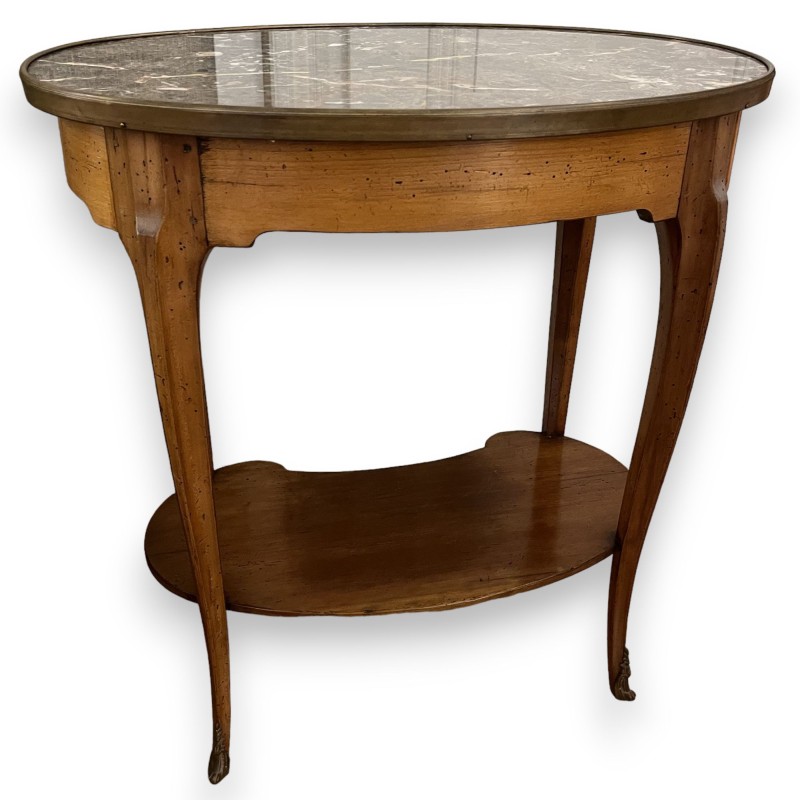 Oval Louis XV-style side table, with a marble top