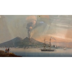 Gouache Napolitaine "Eruption du Vésuve"