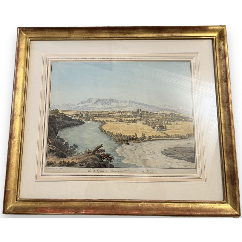 Gravure "Vue de Genève et Jonction" par LINCK