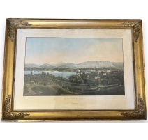 Gravure "Genève et le Mont Blanc" par DUBOIS