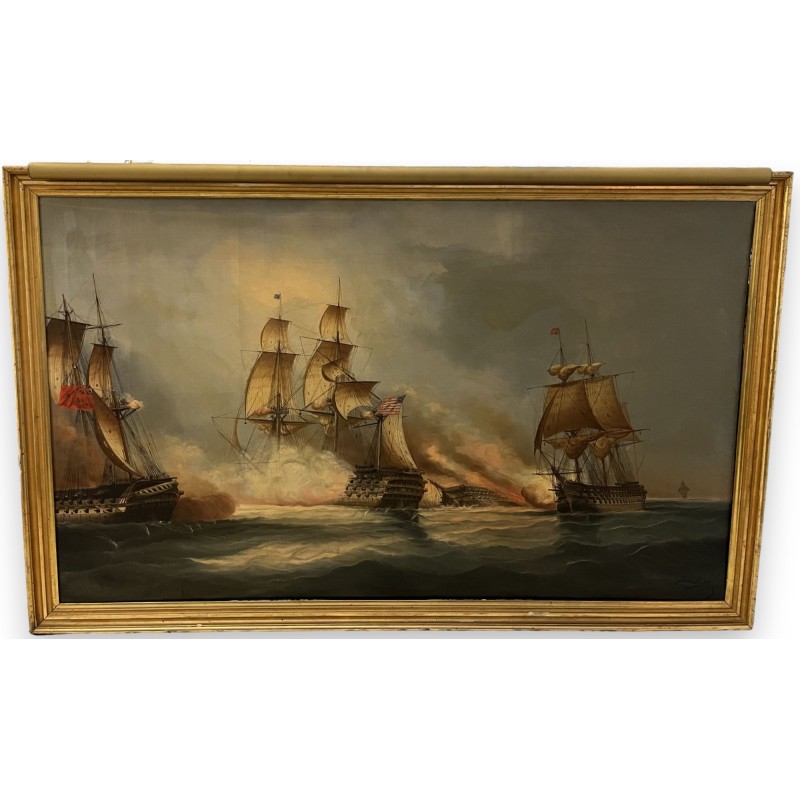 Tableau \"Bataille navale\" signé C. DUBREUIL 1873