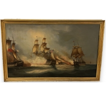 Tableau "Bataille navale" signé C. DUBREUIL 1873