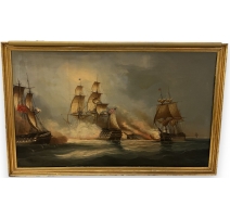 Tableau "Bataille navale" signé C. DUBREUIL 1873