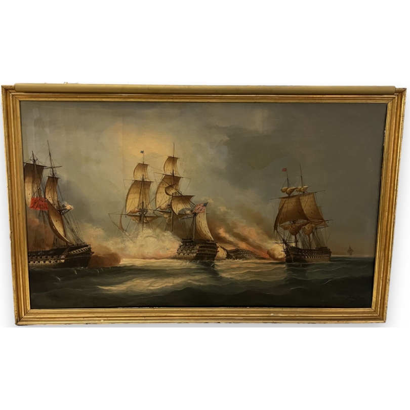 Tableau "Bataille navale" signé C. DUBREUIL 1873