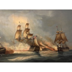 Tableau \"Bataille navale\" signé C. DUBREUIL 1873