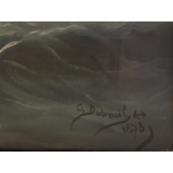 Tableau \"Bataille navale\" signé C. DUBREUIL 1873
