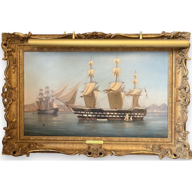 Tableau \"Man O\'War off Naples\" signé DE SIMONE